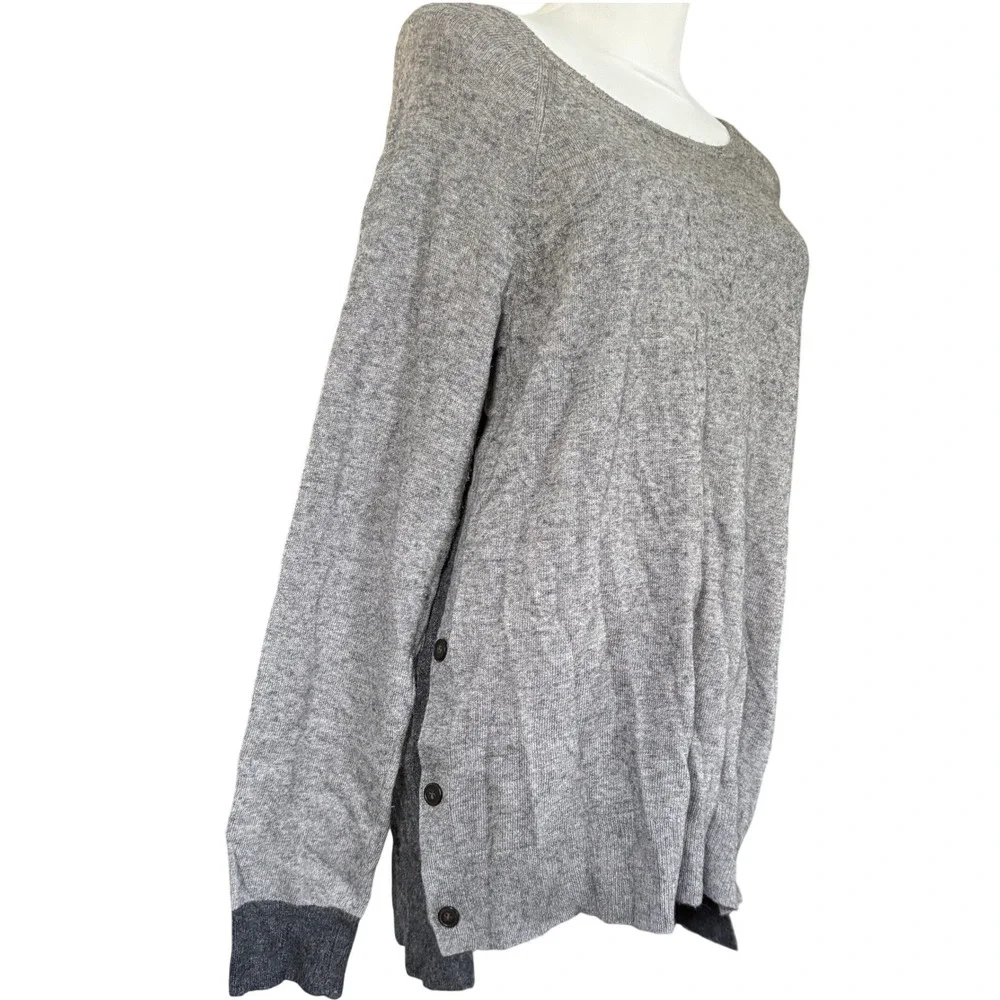 J. Crew Wool Blend‎ Sweater Sz M Gray Black Elbow Patches Two Tone Side Button